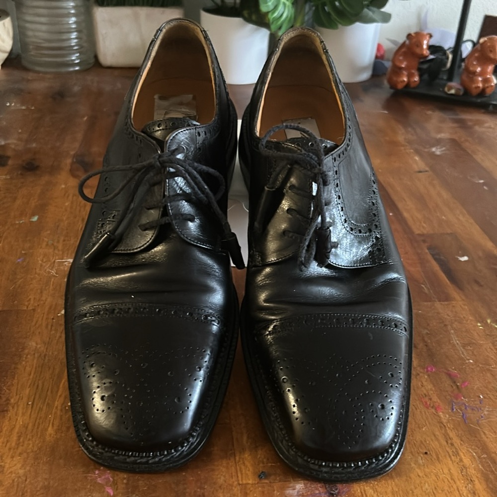 Classic Mazlan Men's Black Square Toe Wink Tip Lace Up Leather Shoes...'Size: 10